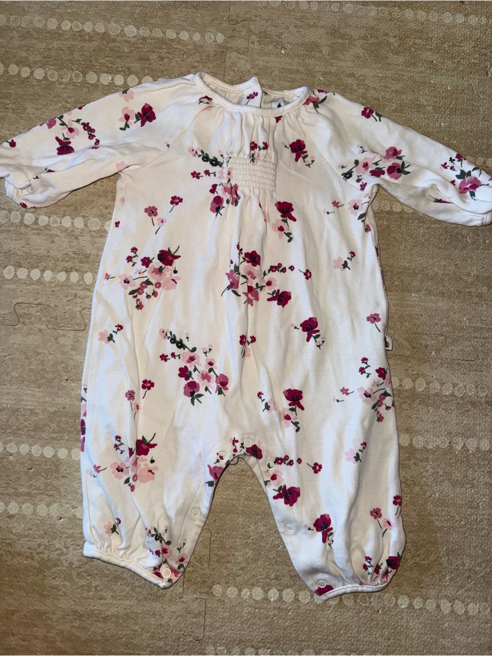 GAP White‎ Floral Long Sleeve Baby Romper Pink Burgundy 0-3 Months